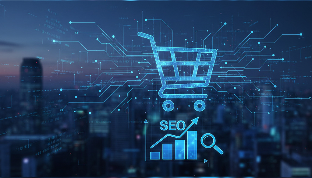 Abstract visualization of AI enhancing online retail.