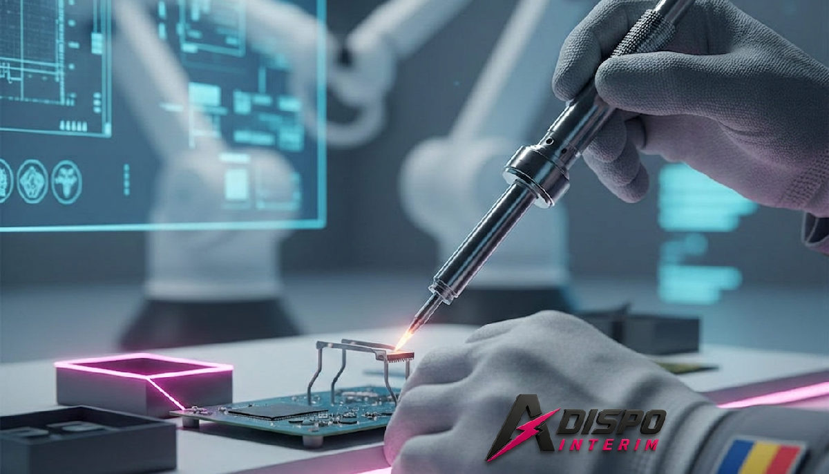 Mains expertes utilisant des outils de précision dans un environnement high-tech.