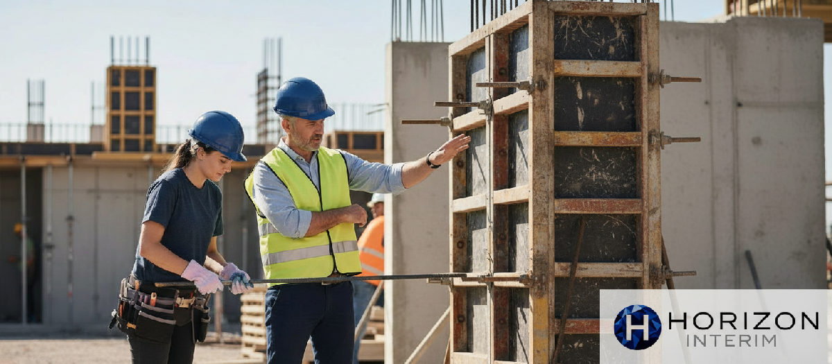 Responsable du chantier supervisant un ouvrier qualifié.