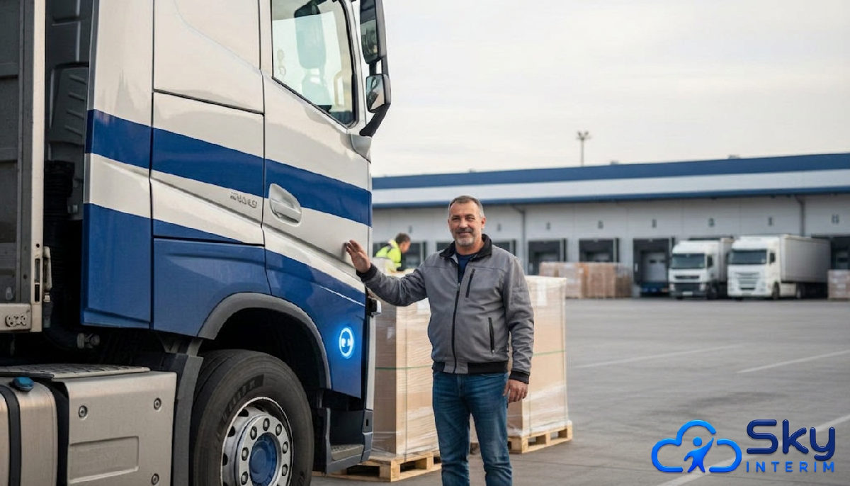détachement chauffeurs routiers roumains saisonniers - Chauffeur routier roumain dans un centre logistique français.
