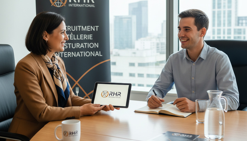 recrutement hôtellerie restauration international - Recruteur interviewant un candidat pour l'hôtellerie internationale.