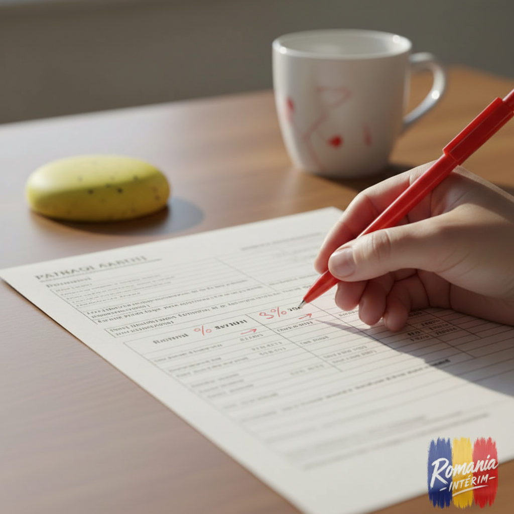 Fiche de paie roumaine avec déductions CAS et CASS.