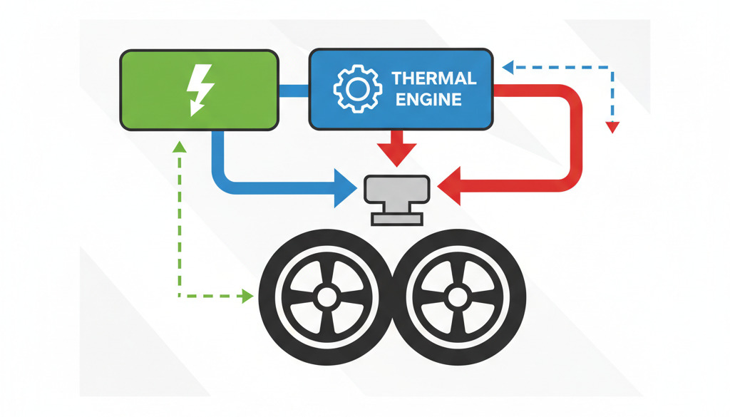 hibride plug-in non-plug-in – Diagrama funcționării unui automobil hibrid.