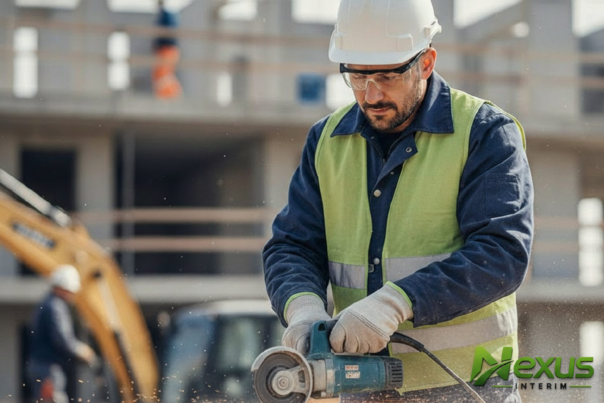 Ouvrier qualifié sur un chantier européen, équipements de sécurité.