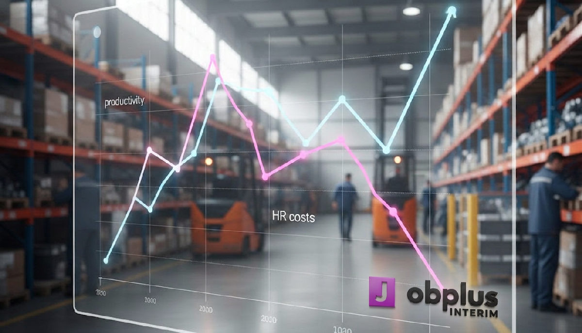 Graphique montrant l'augmentation de la productivité dans un entrepôt industriel français.