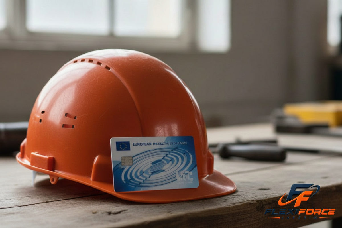 Carte d'assurance européenne et casque pour la protection des ouvriers.