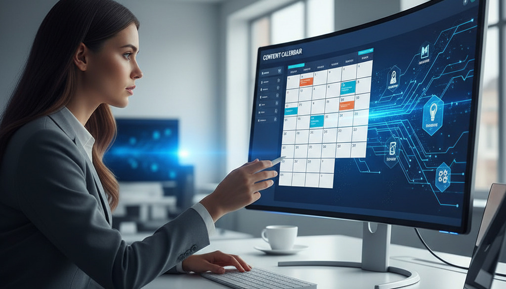 Business owner and AI planning content calendar together.