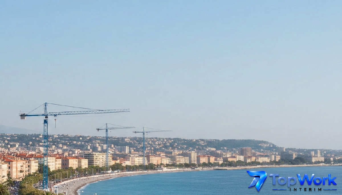 Vue de Nice avec des grues, symbole de la construction estivale.