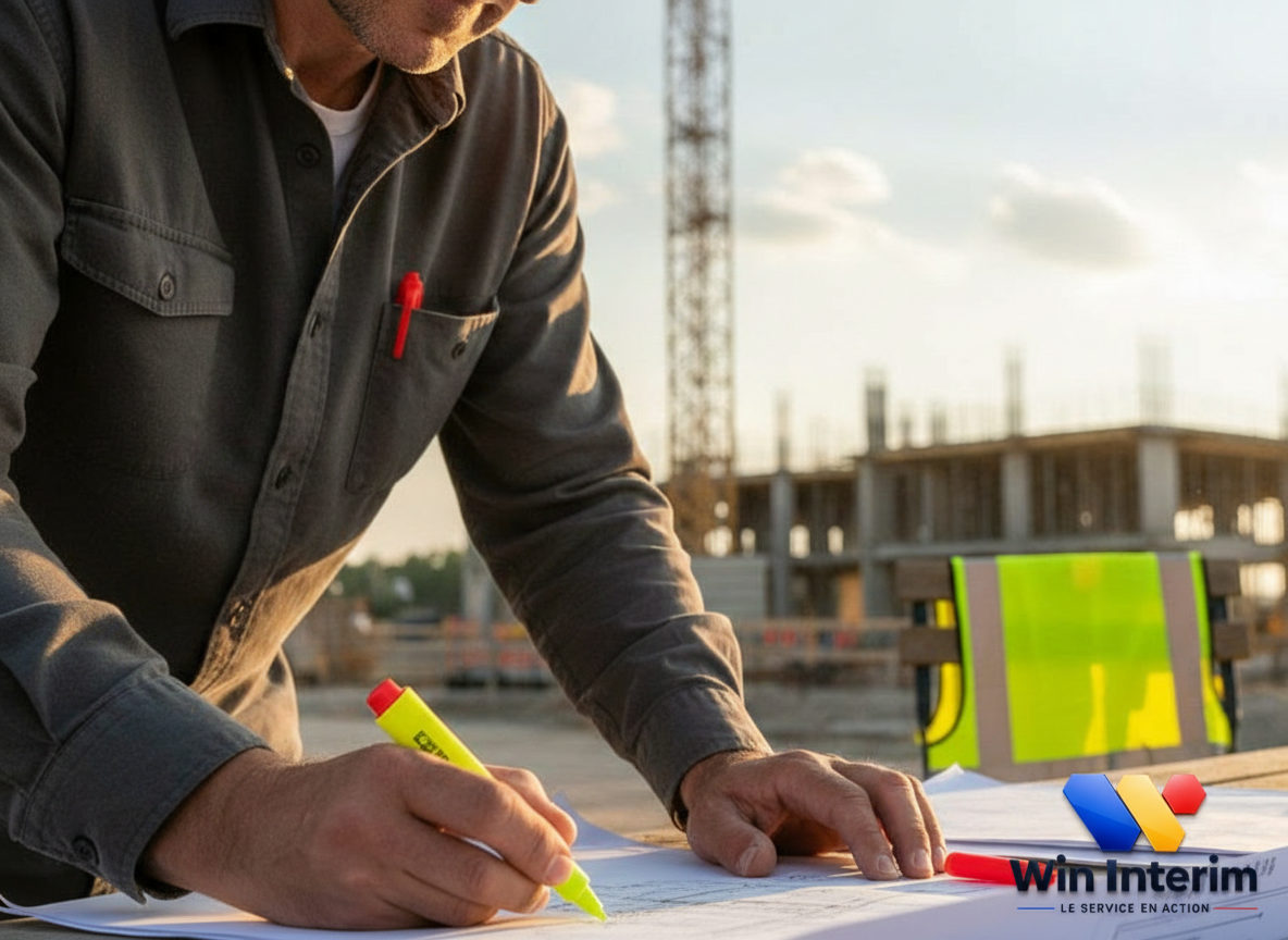 comment déclarer ifm et cp intérimaire détaché - Chef de chantier vérifiant des documents sur un site de construction.