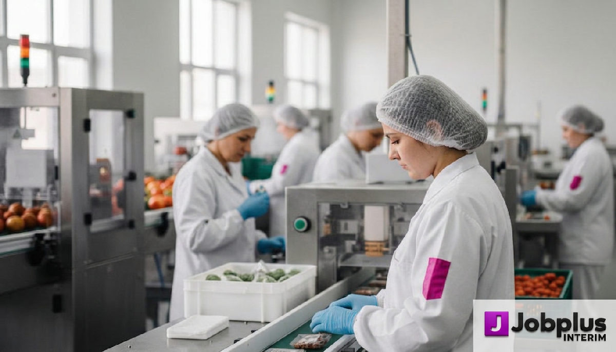 renforcer équipes agroalimentaire roumains - Ligne de production agroalimentaire moderne avec ouvriers qualifiés.