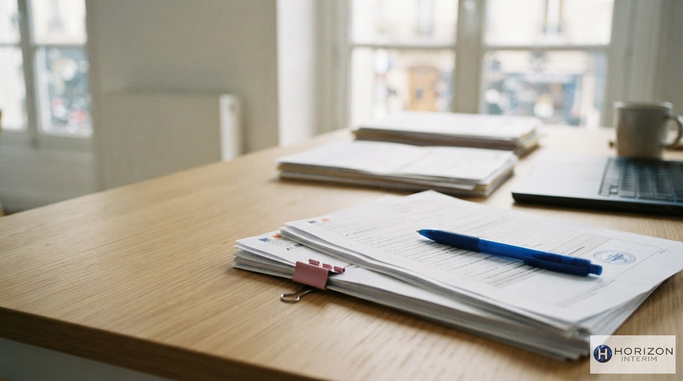 Documents administratifs et formulaires de détachement posés sur un bureau.