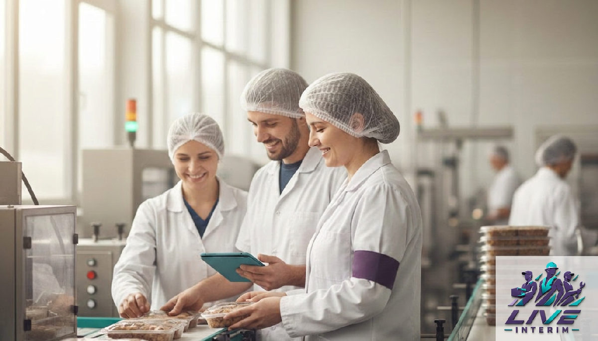 Des employés dans une usine de transformation de produits laitiers.
