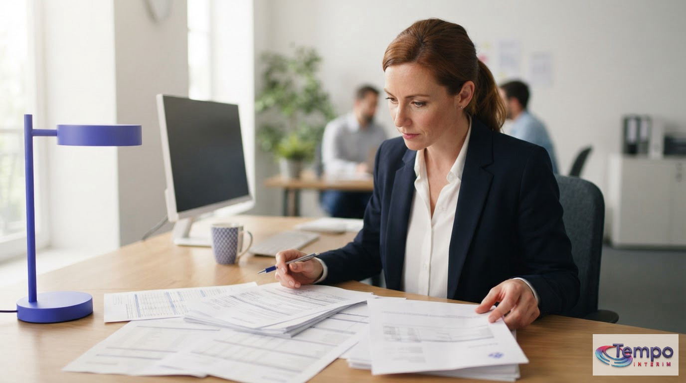 Un responsable des ressources humaines examinant les documents de conformité pour le logement.