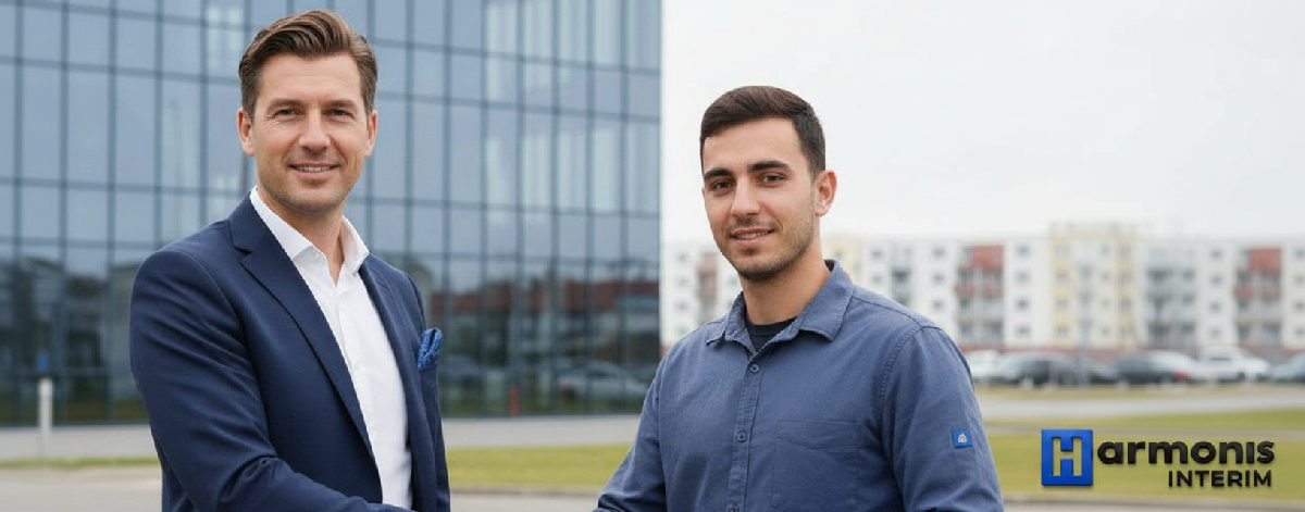 Responsable RH français et travailleur roumain scellant un accord.
