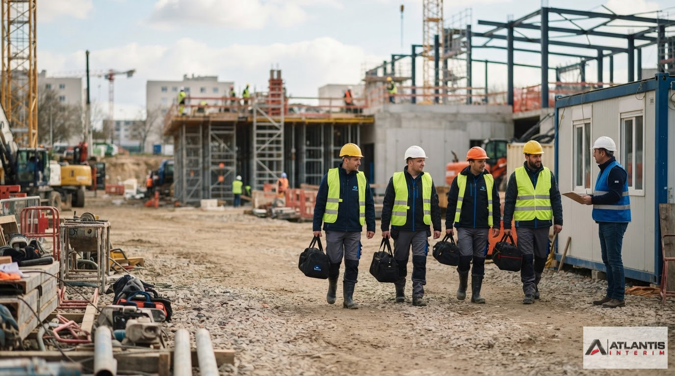 Arrivée d'ouvriers étrangers qualifiés sur un chantier de construction.