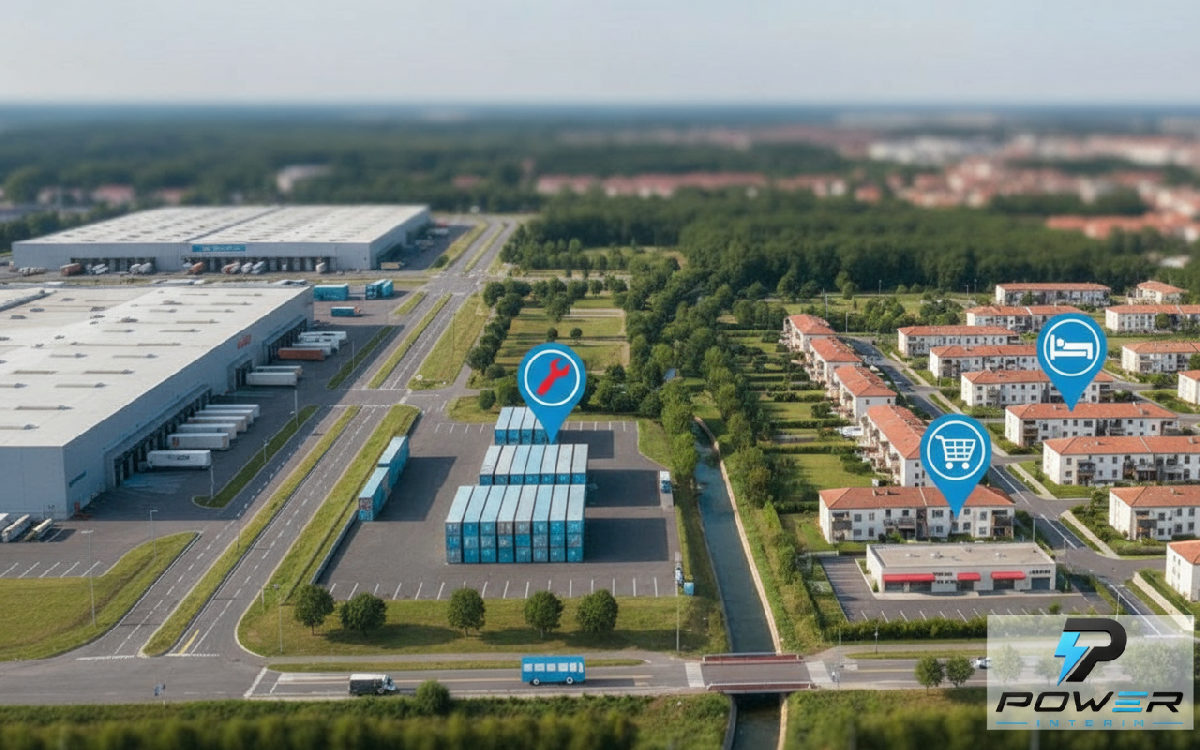 Proximité entre zone logistique et hébergement ouvriers en France.