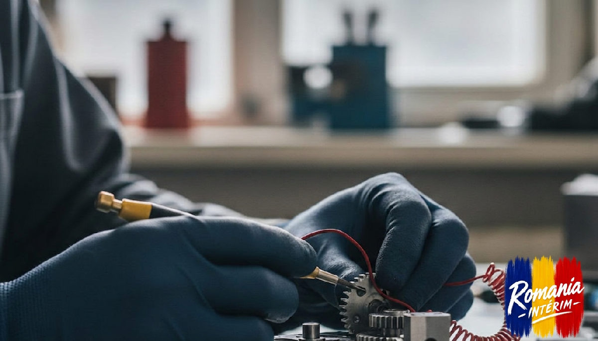 Gros plan sur un technicien travaillant sur une pièce mécanique de précision.