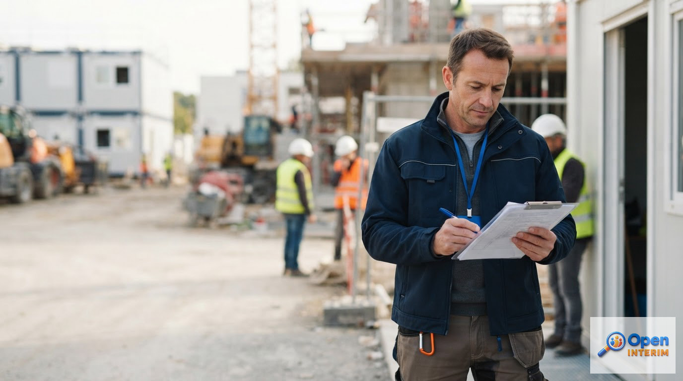 Gestionnaire de chantier vérifiant l'hébergement des travailleurs détachés sur une liste.