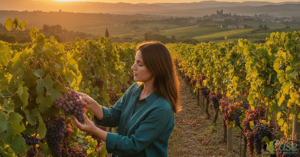 Tramonto su vigneto biologico di Sangiovese ad Assisi.