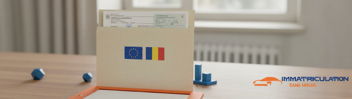Dossier administratif européen et roumain avec COC et carte grise.