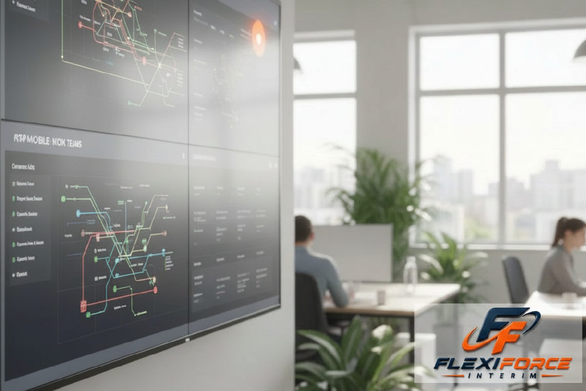 Tableau de bord logistique optimisant les trajets des travailleurs.