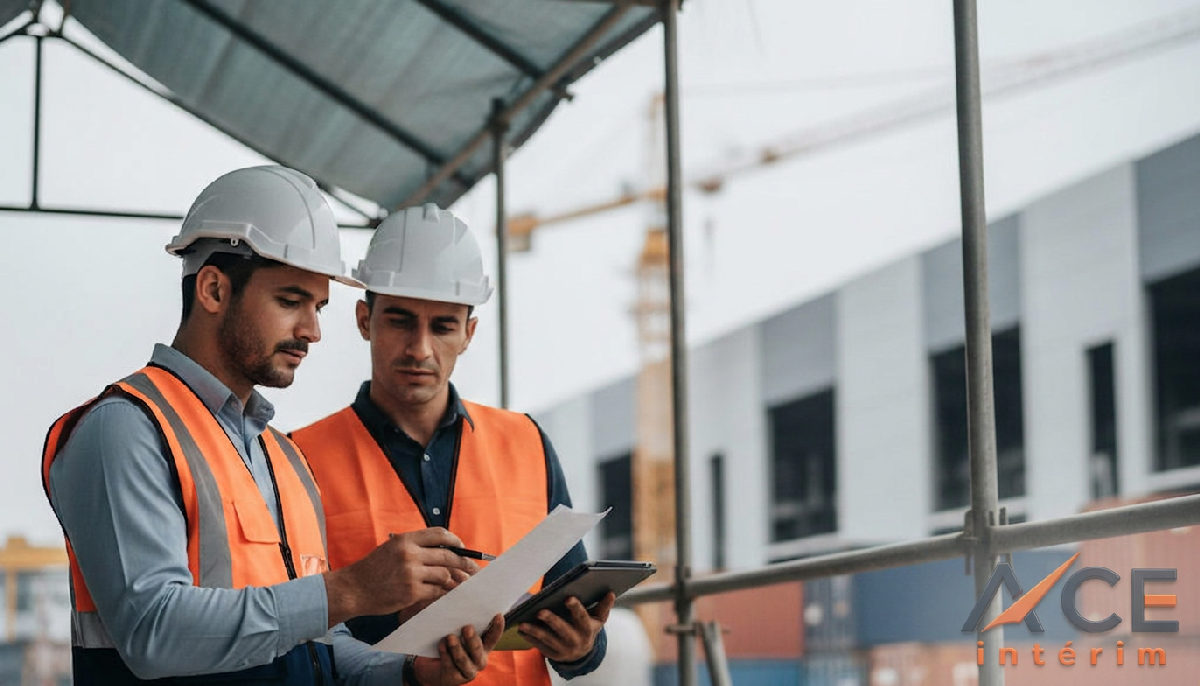 Inspecteur du travail vérifiant la conformité sur un chantier.