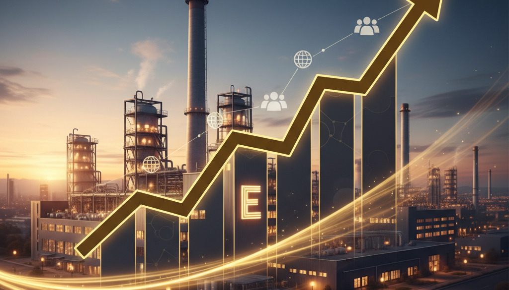 Graphique de croissance symbolisant l'intérim international dans l'industrie.