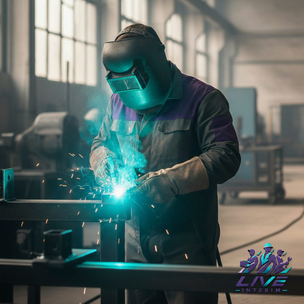 Soudeur roumain qualifié travaillant avec précision en atelier.