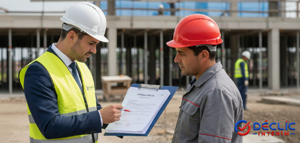 Contrôle des documents d'un travailleur roumain sur un chantier français.