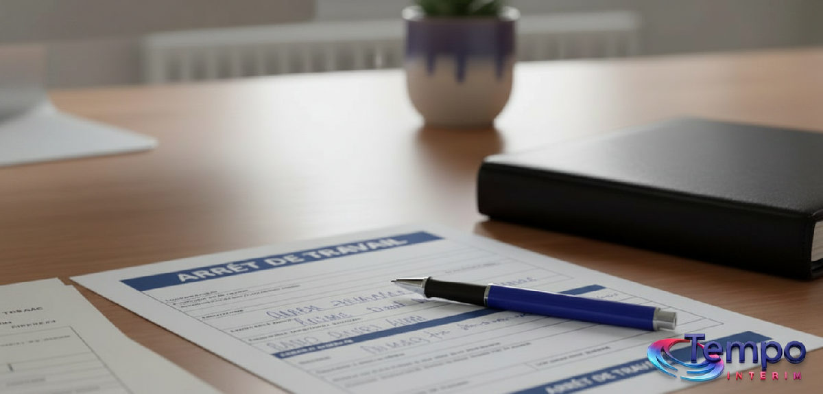 Gros plan sur un formulaire d'arrêt de travail français rempli.