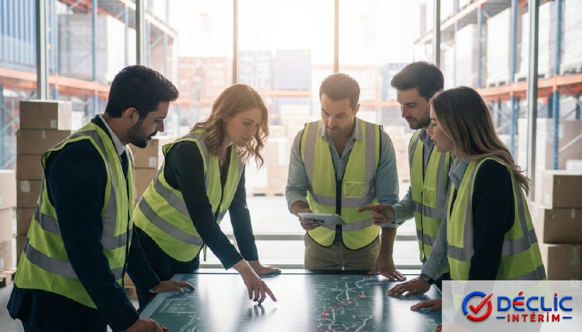 intérim roumanie HCR - Équipe diversifiée en pleine collaboration dans le secteur HCR et logistique.