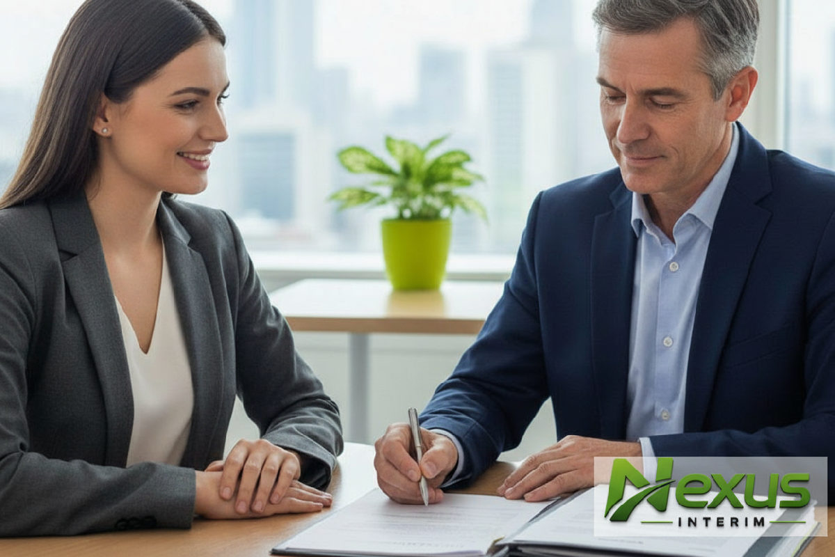 Chef d'entreprise signant un contrat avec une agence.