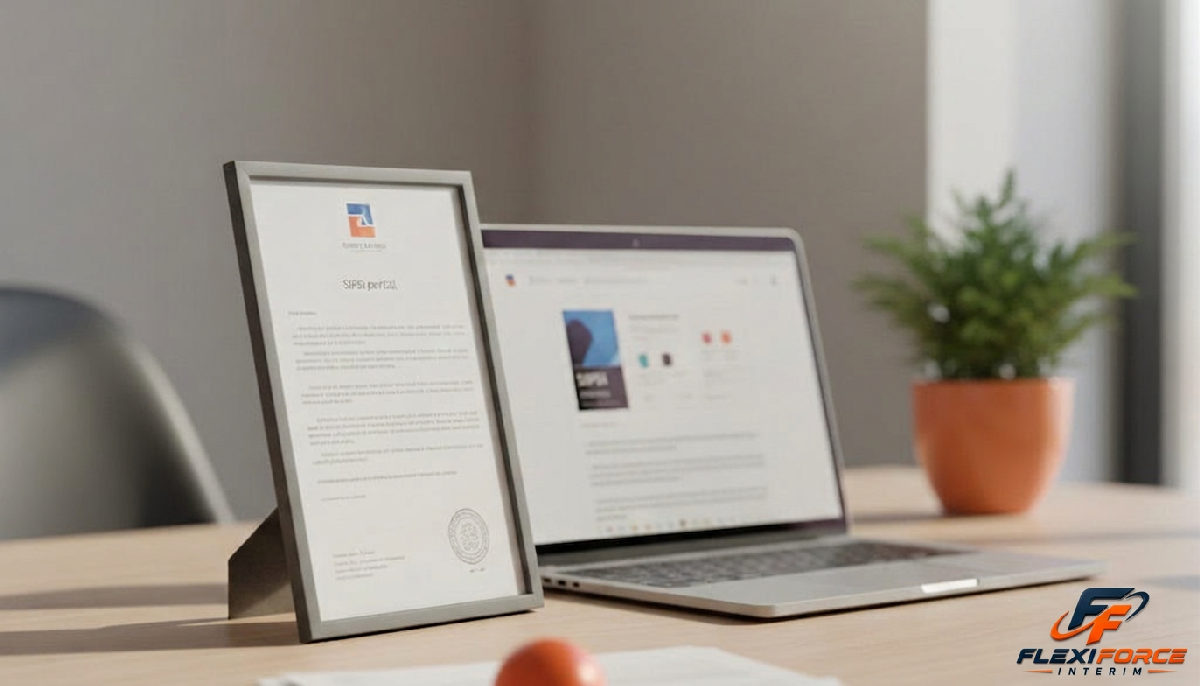 Bureau avec documents, certificat A1 et portail SIPSI, gestion conformité.