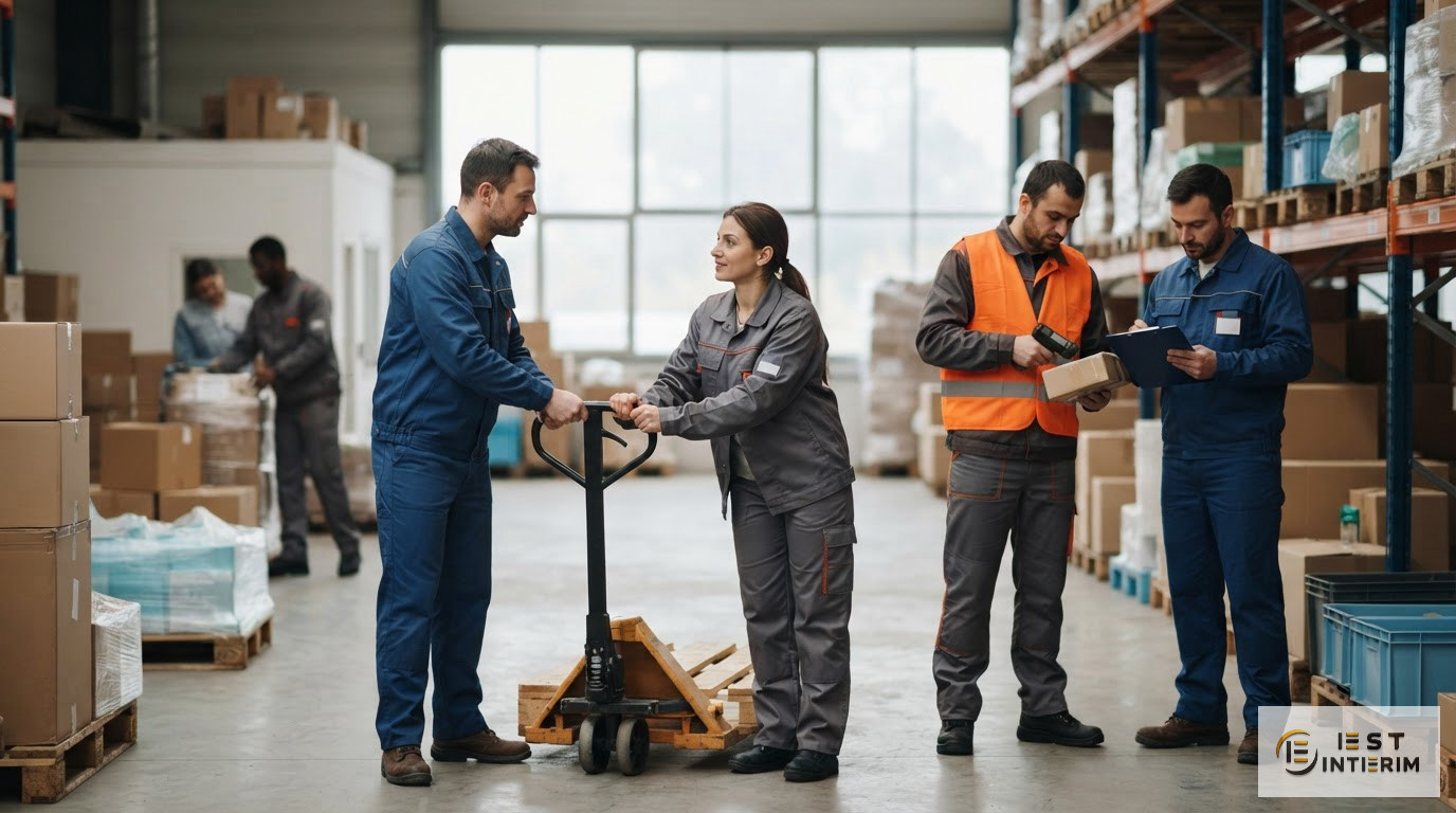 Collaboration efficace entre des ouvriers dans un entrepôt logistique.