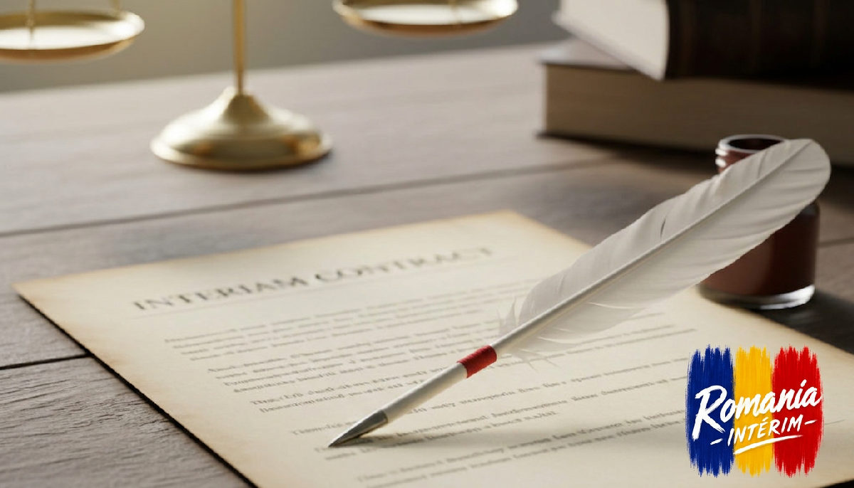 Contrat d'intérim et plume, symbolisant la rigueur des obligations légales.