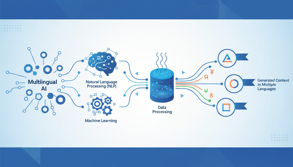 Infographic shows AI processing data for multilingual content.
