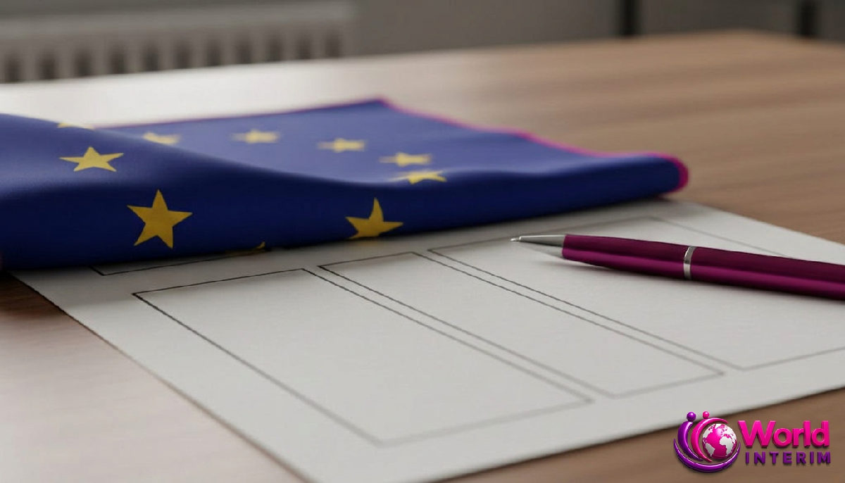 Contrat et drapeau européen, symbolisant la conformité légale du détachement.