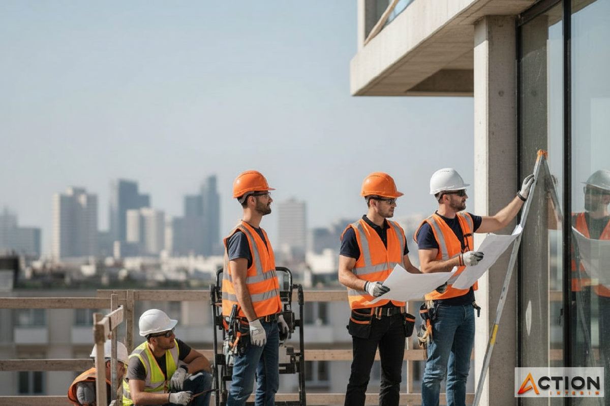 Ouvriers roumains qualifiés sur un chantier en France.