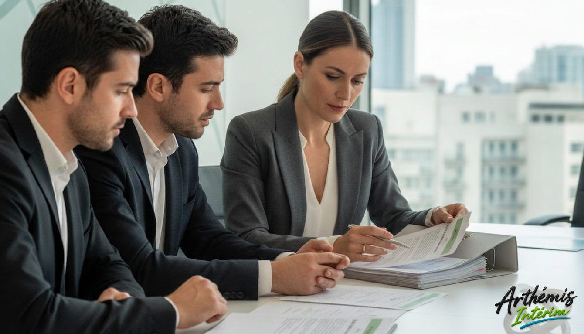 Consultant vérifiant les documents pour le détachement de travailleurs.