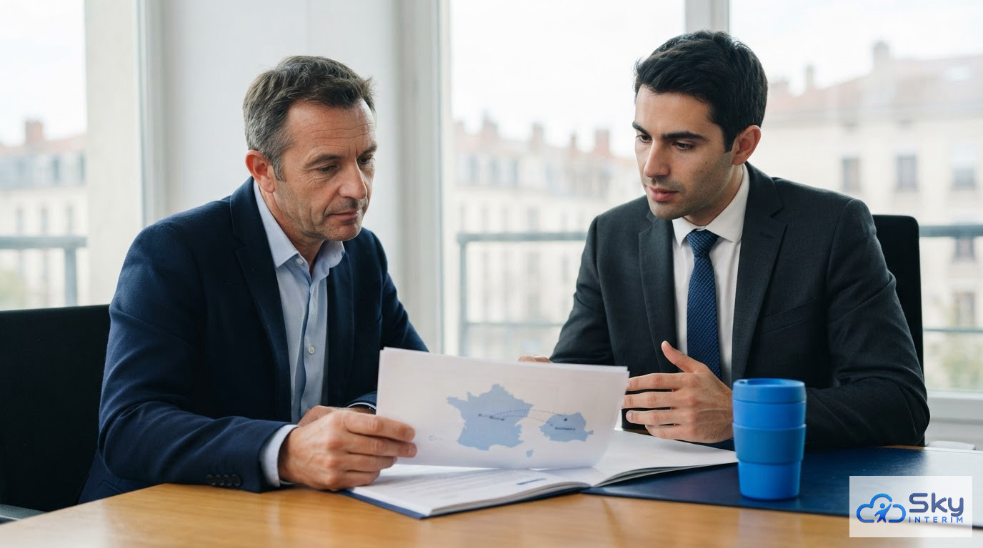 Une main signant un formulaire officiel de détachement international sur un bureau.