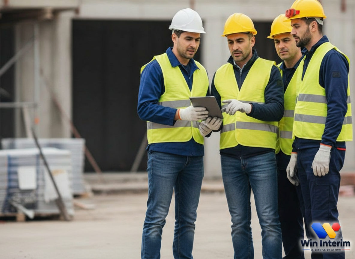 Chantier en France avec des ouvriers roumains qualifiés travaillant.