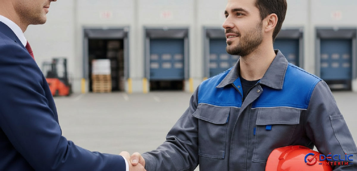 Poignée de main entre chef d'entreprise et travailleur qualifié, symbolisant la confiance.