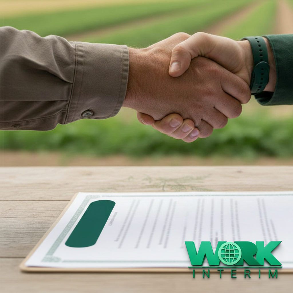 Signature d'un contrat de travail agricole avec poignée de main.
