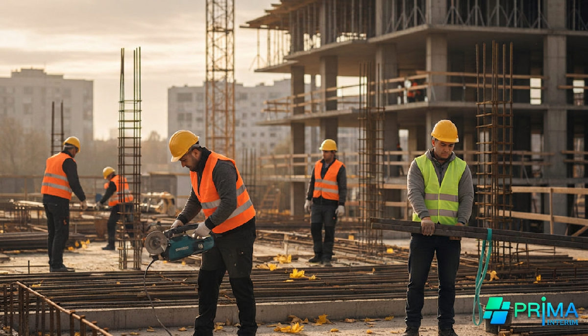 Travailleurs roumains sur un chantier en automne, illustration du détachement.