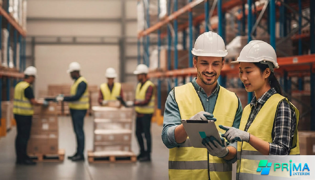 Équipe logistique locale et roumaine collaborant avec des tablettes.