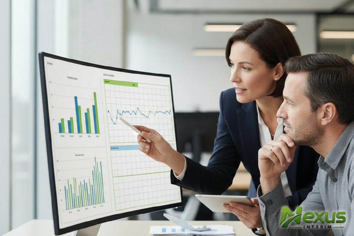 Professionnels RH analysant des graphiques pour comparer des candidats.