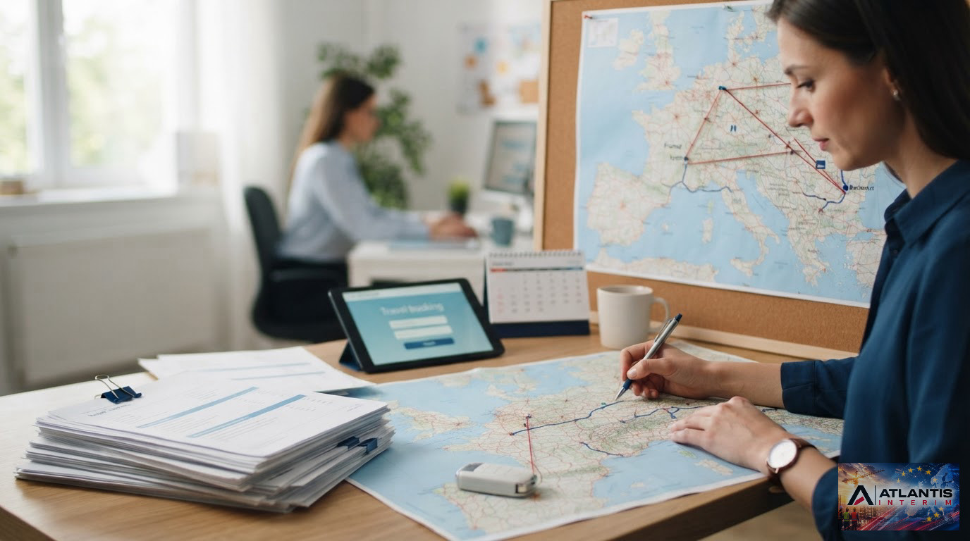Carte logistique illustrant le transport et l'hébergement entre Roumanie et France.