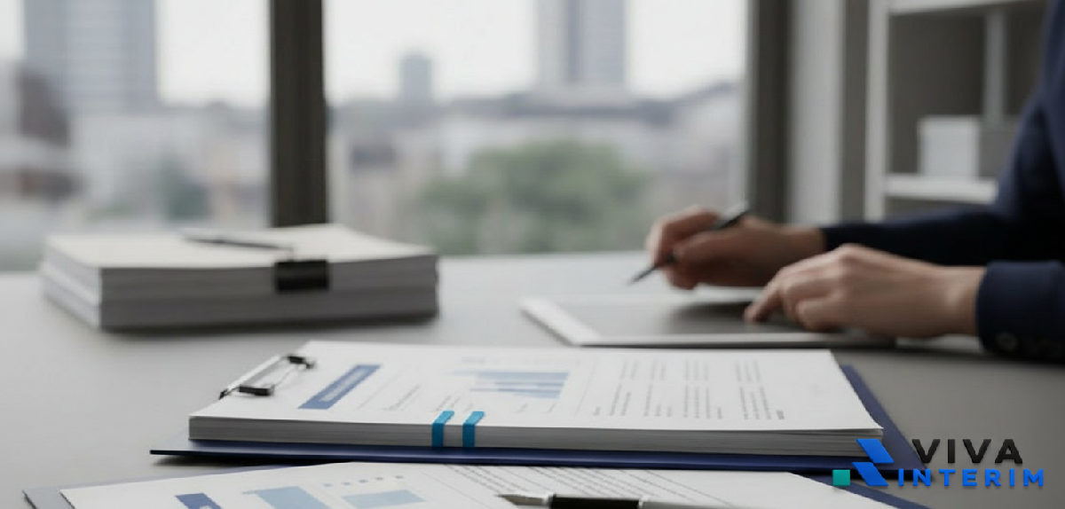 Bureau de RH traitant des documents pour recrutement international.