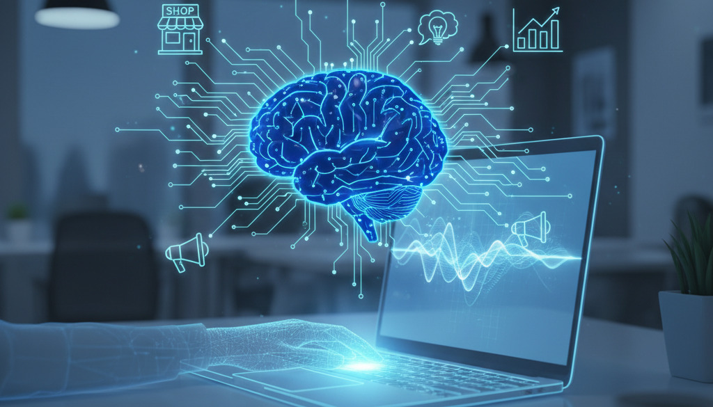 Small business owner using AI for marketing