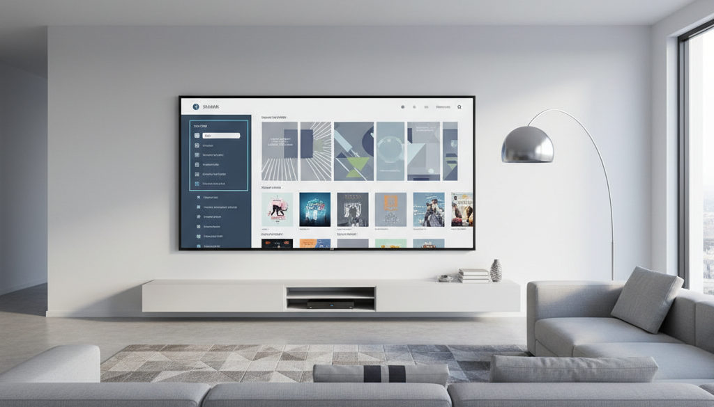 IPTV auf Smart TV: So geht's auf allen Geräten 2 Moderner Smart TV mit IPTV-Interface und hochauflösenden Inhalten.
